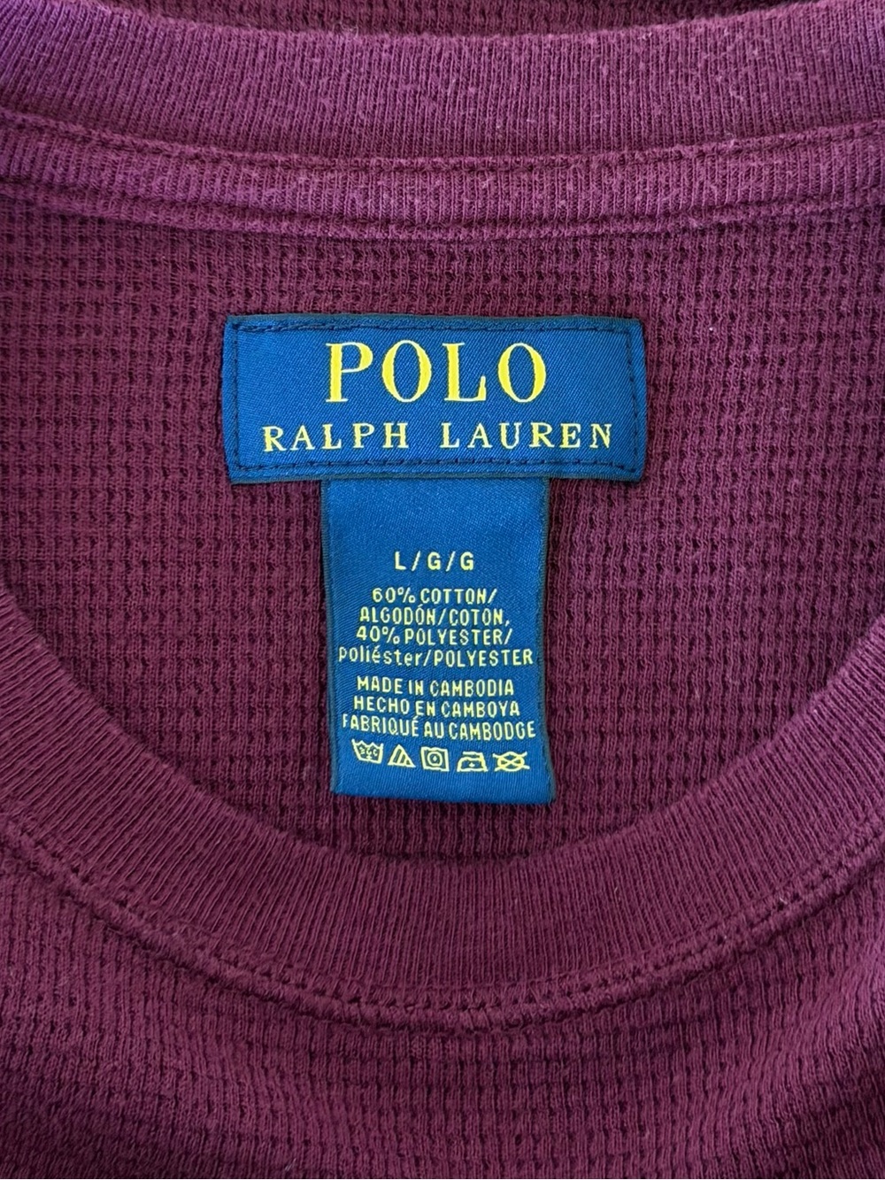 Polo Ralph Lauren Waffle Knit Thermal Shirt Maroon Navy Pony Logo L - Picture 7 of 10